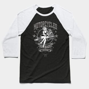 Pin-Up Motorcycle Garage Workshop Baseball T-Shirt